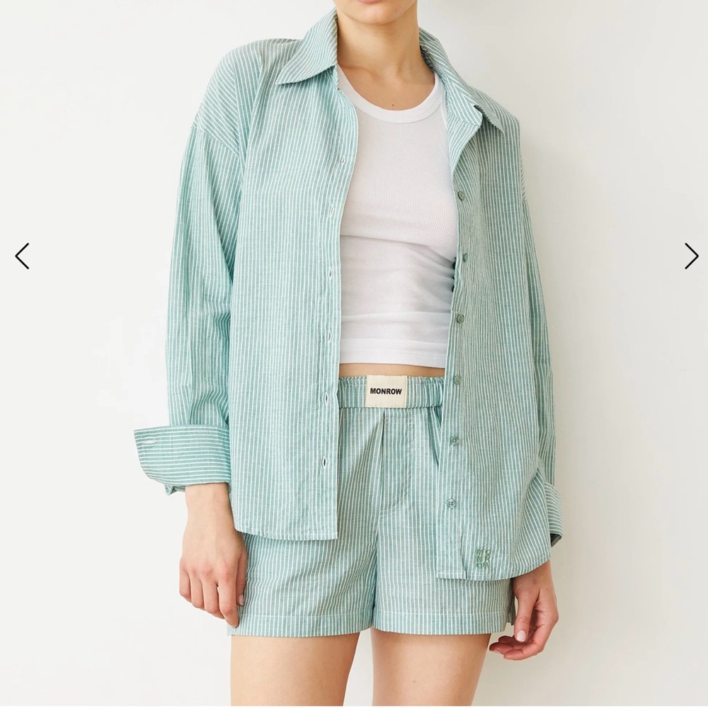 Monrow Stripe Poplin Oversized Shirt